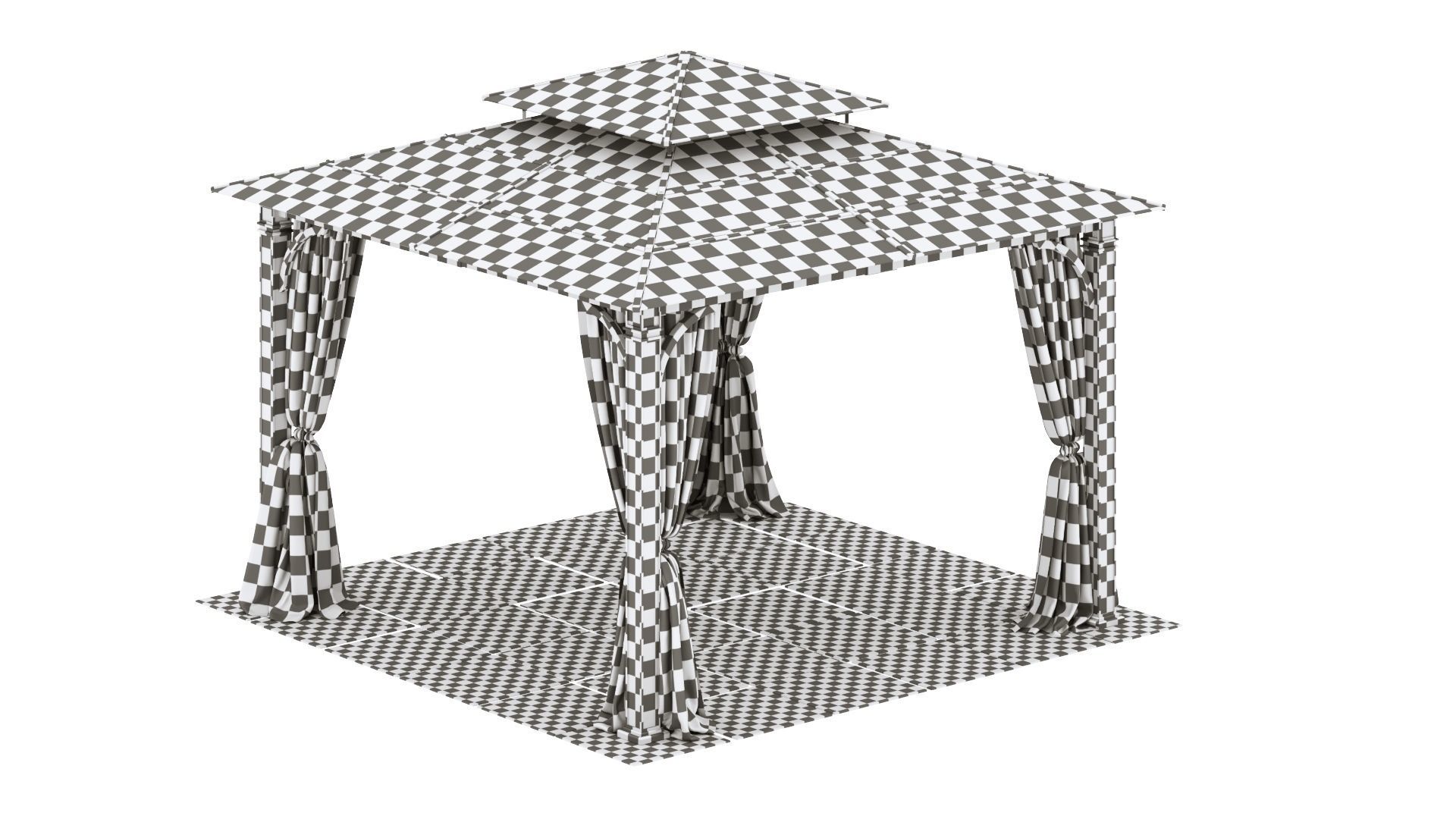 Gazebo outdoor with curtains 3D model_30