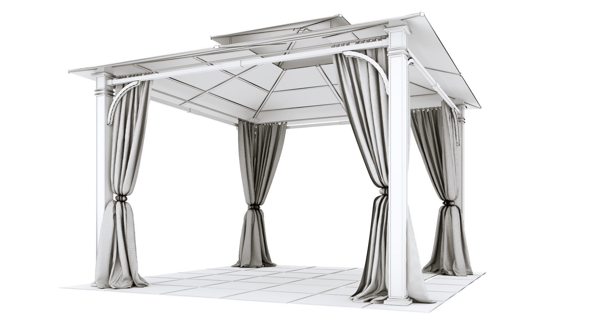 Gazebo outdoor with curtains 3D model_12