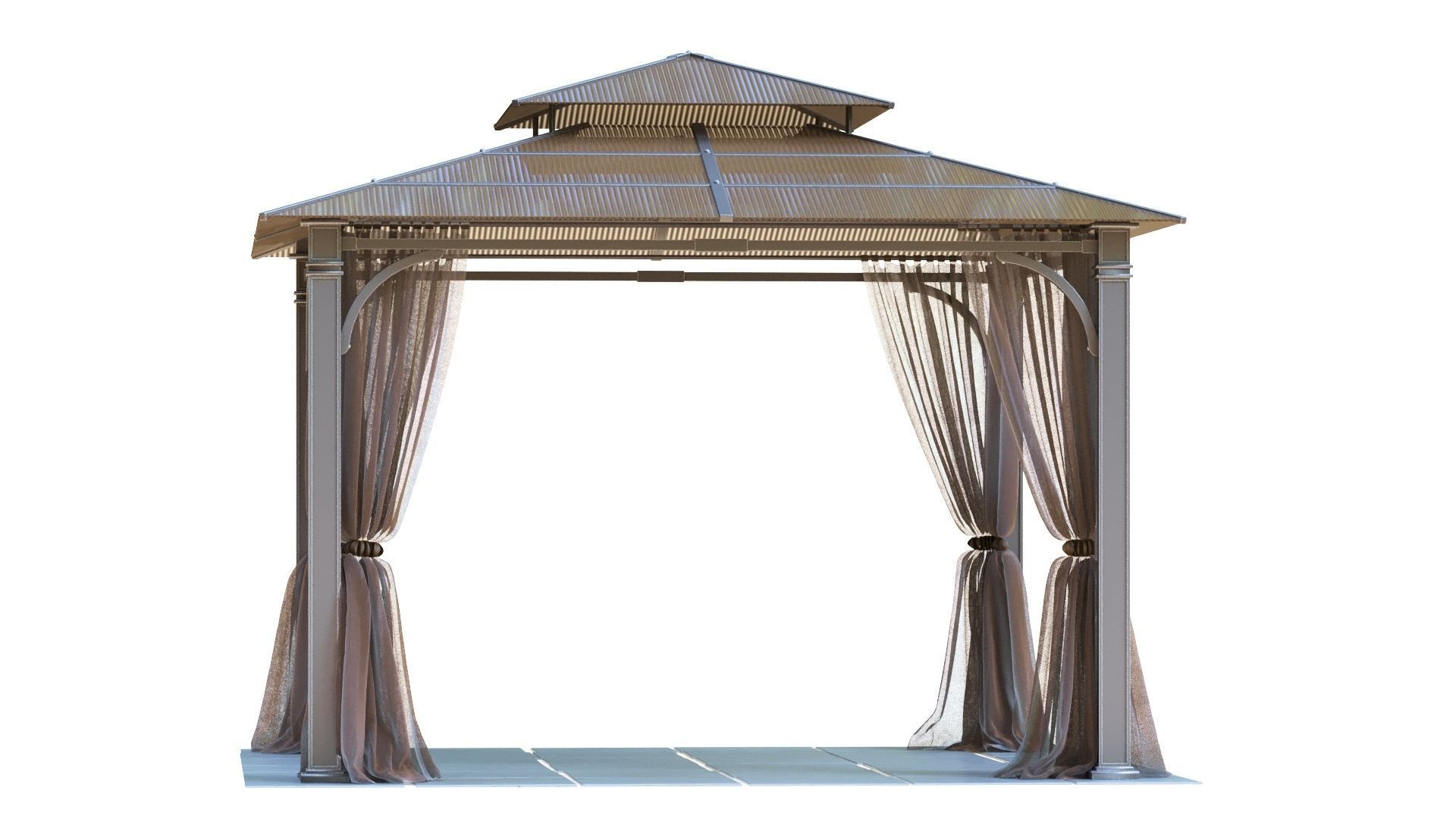 Gazebo outdoor with curtains 3D model_7
