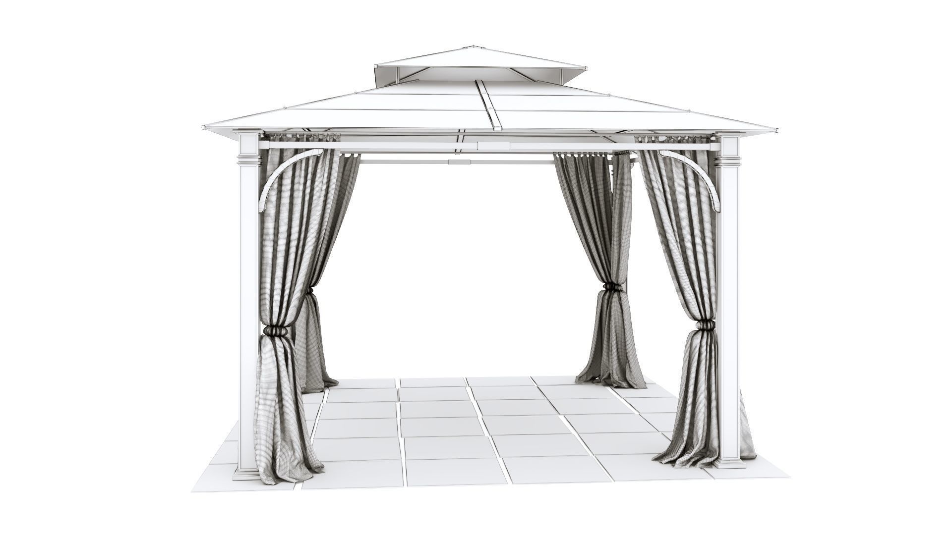 Gazebo outdoor with curtains 3D model_13