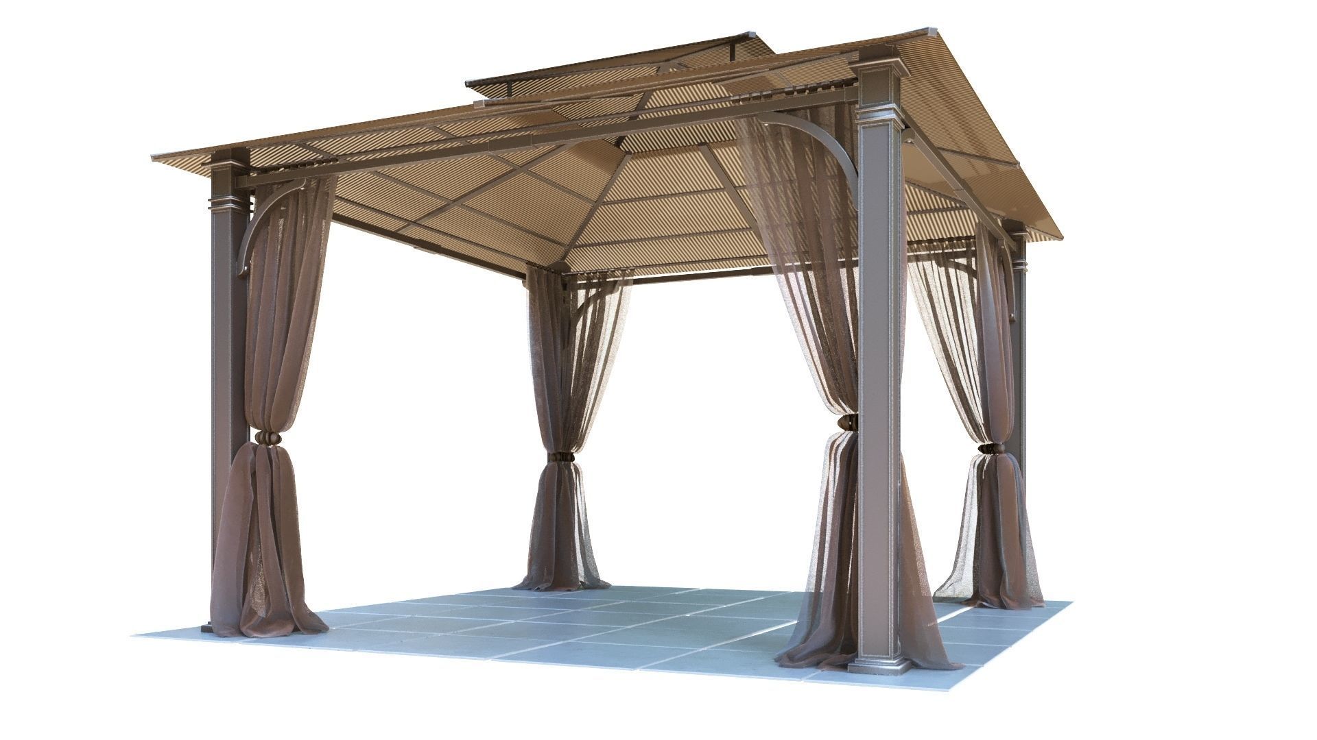 Gazebo outdoor with curtains 3D model_1