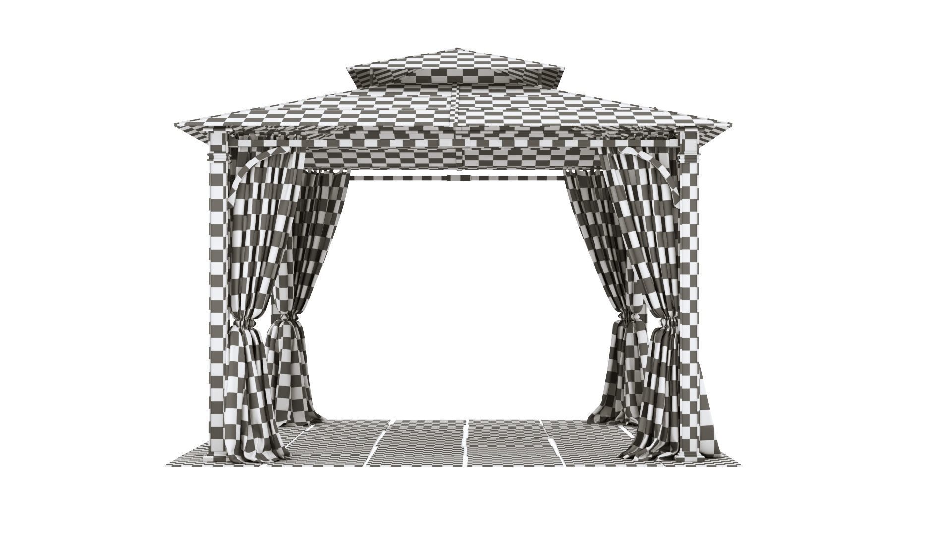 Gazebo outdoor with curtains 3D model_35