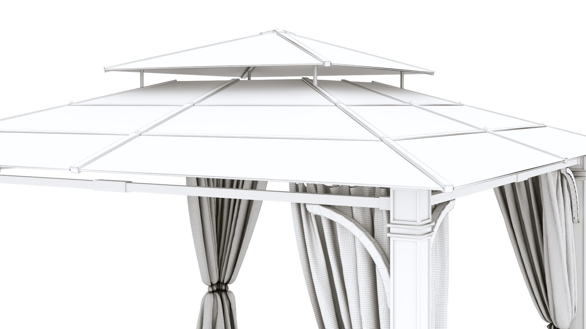 Gazebo outdoor with curtains 3D model_21