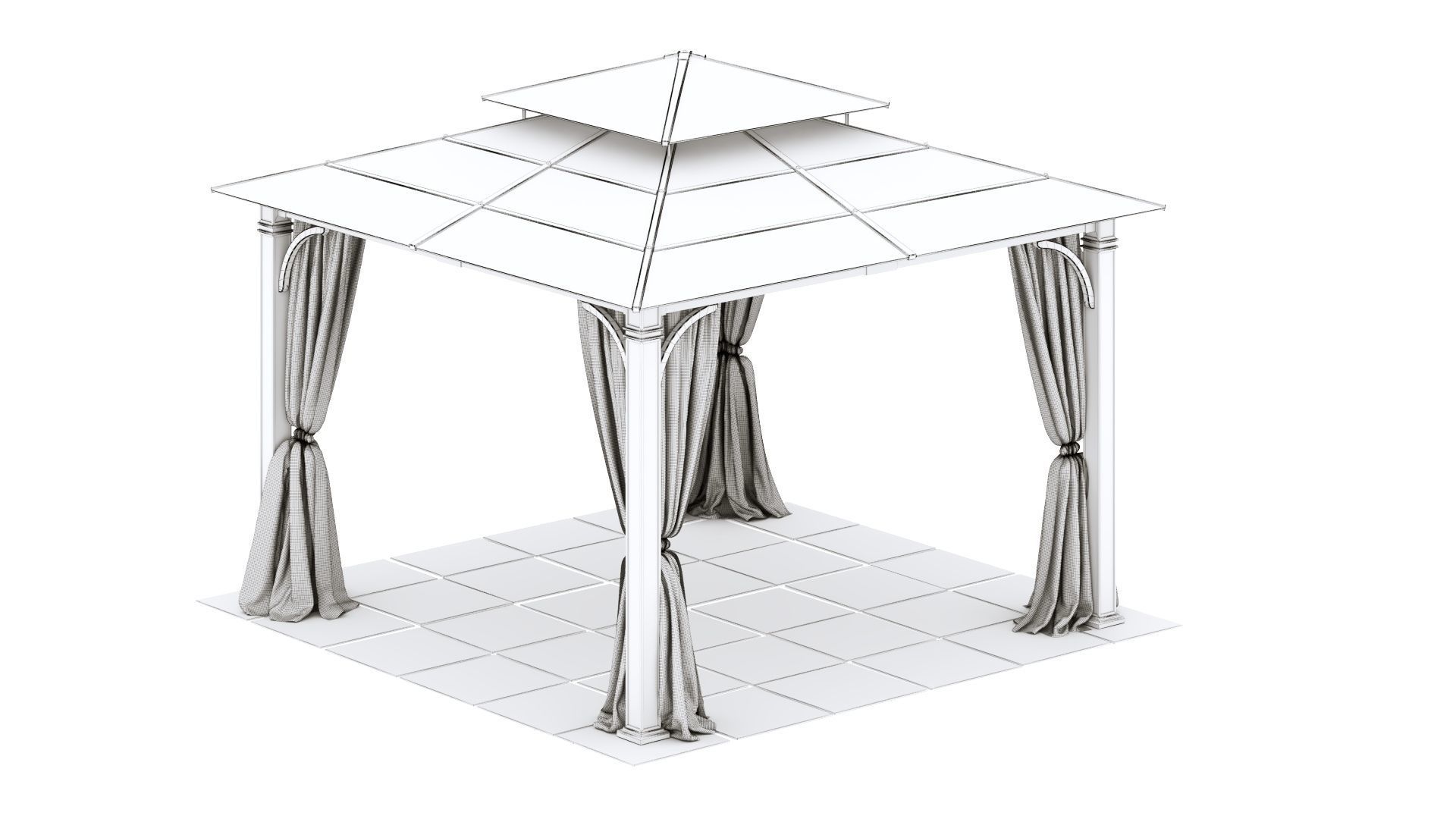 Gazebo outdoor with curtains 3D model_18