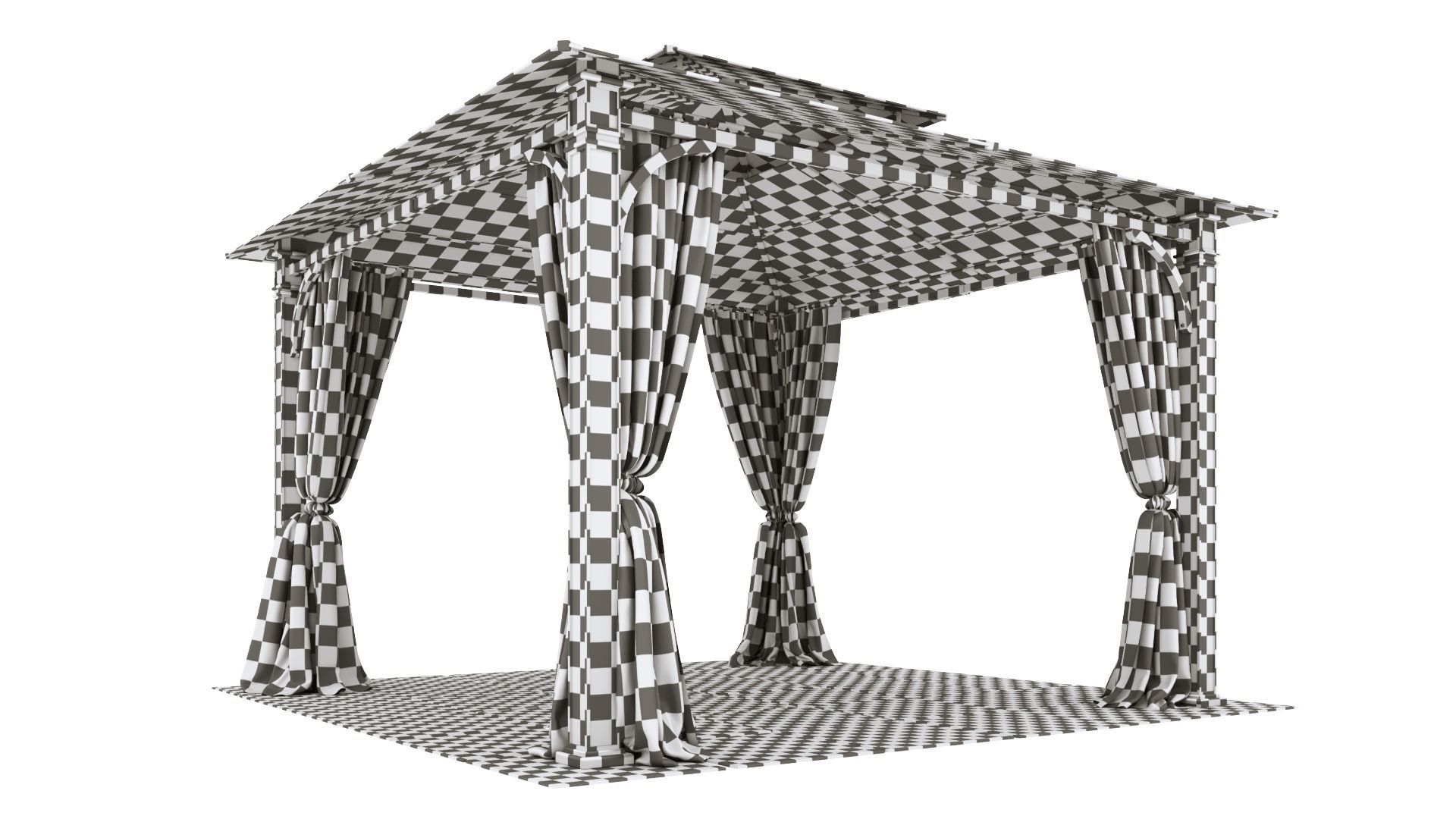 Gazebo outdoor with curtains 3D model_27