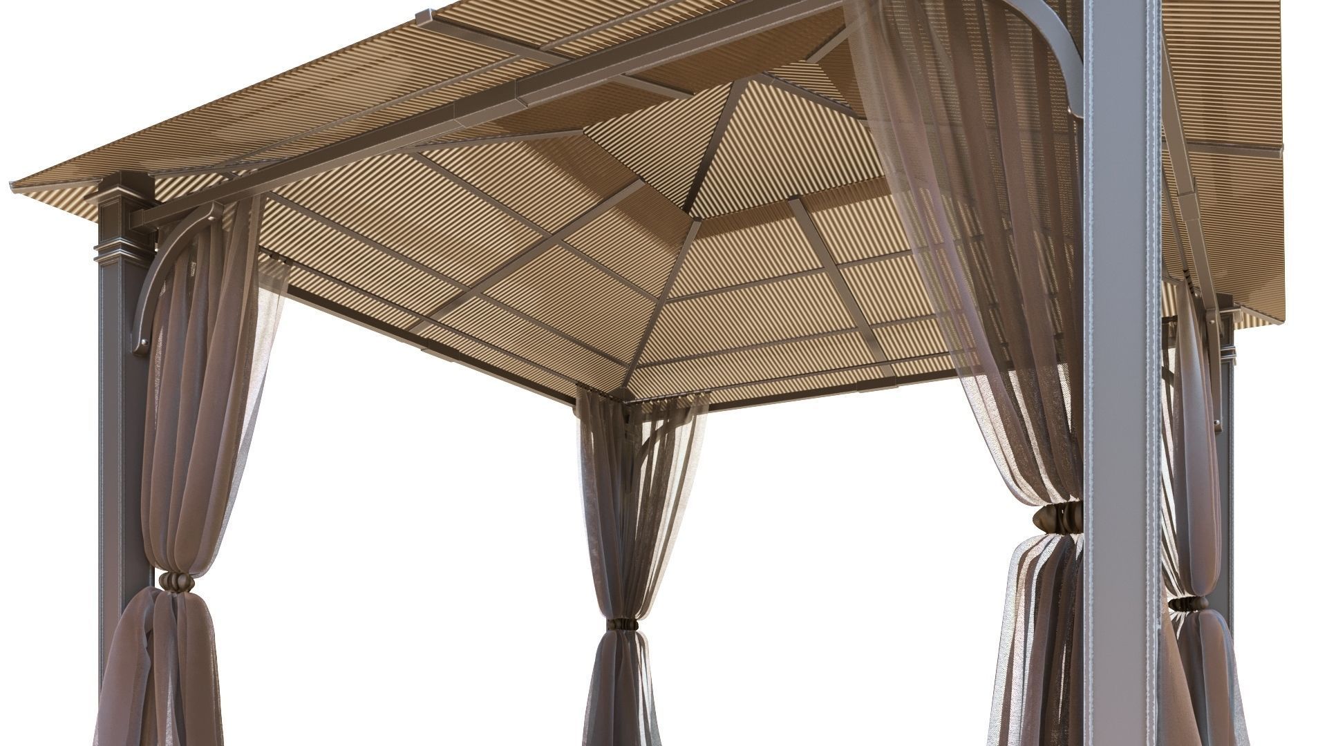 Gazebo outdoor with curtains 3D model_5