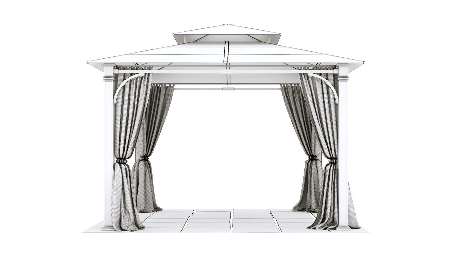 Gazebo outdoor with curtains 3D model_23