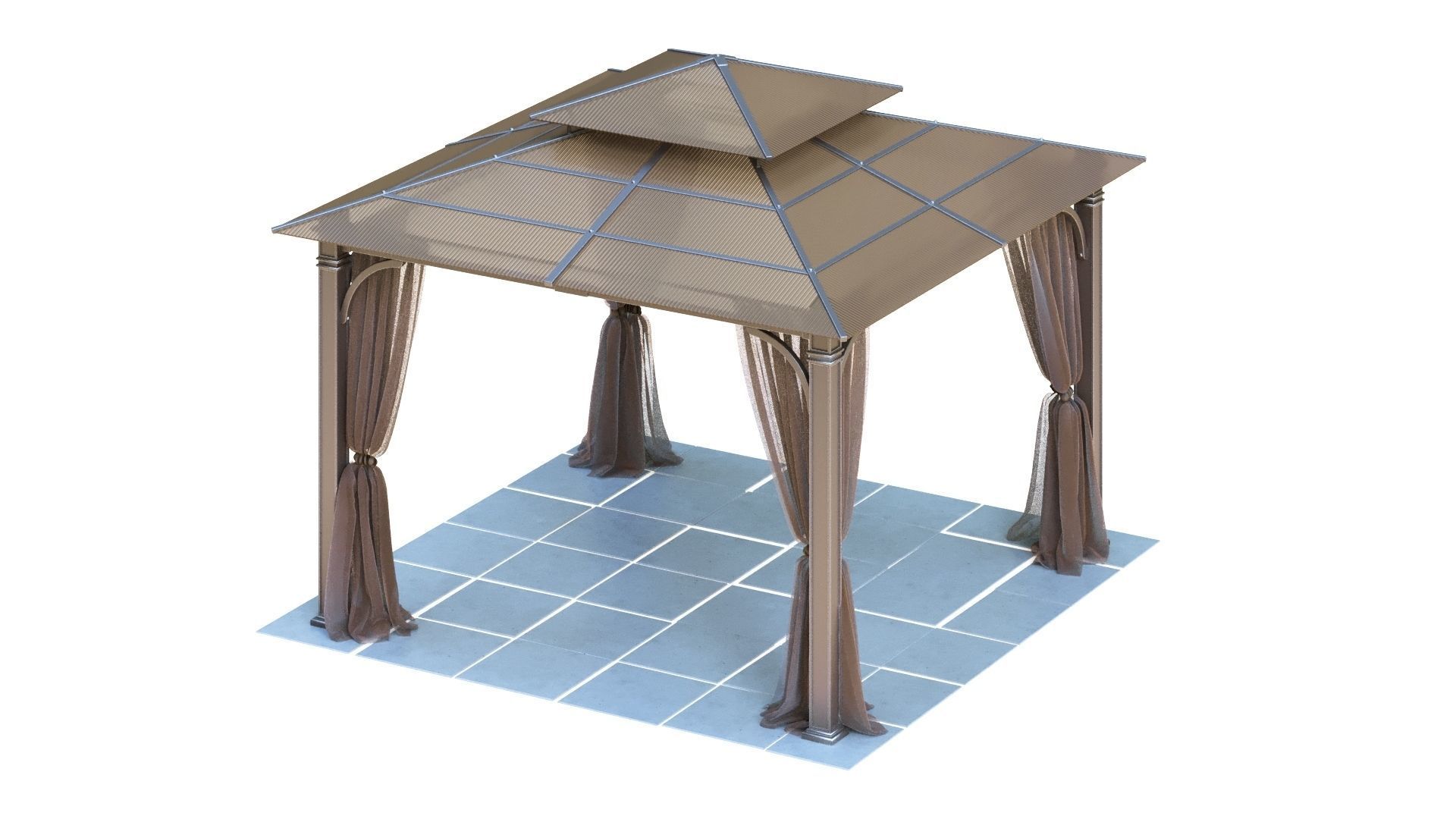 Gazebo outdoor with curtains 3D model_6