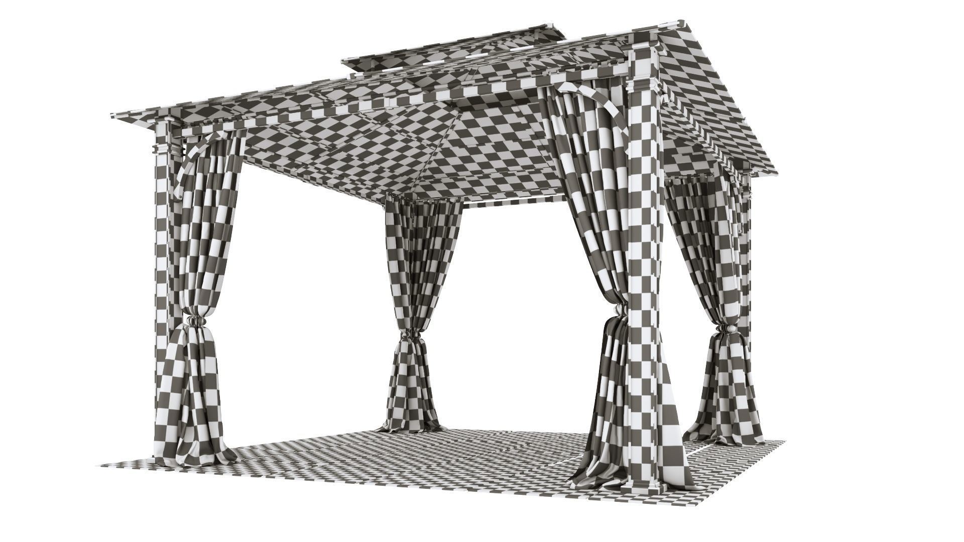 Gazebo outdoor with curtains 3D model_24
