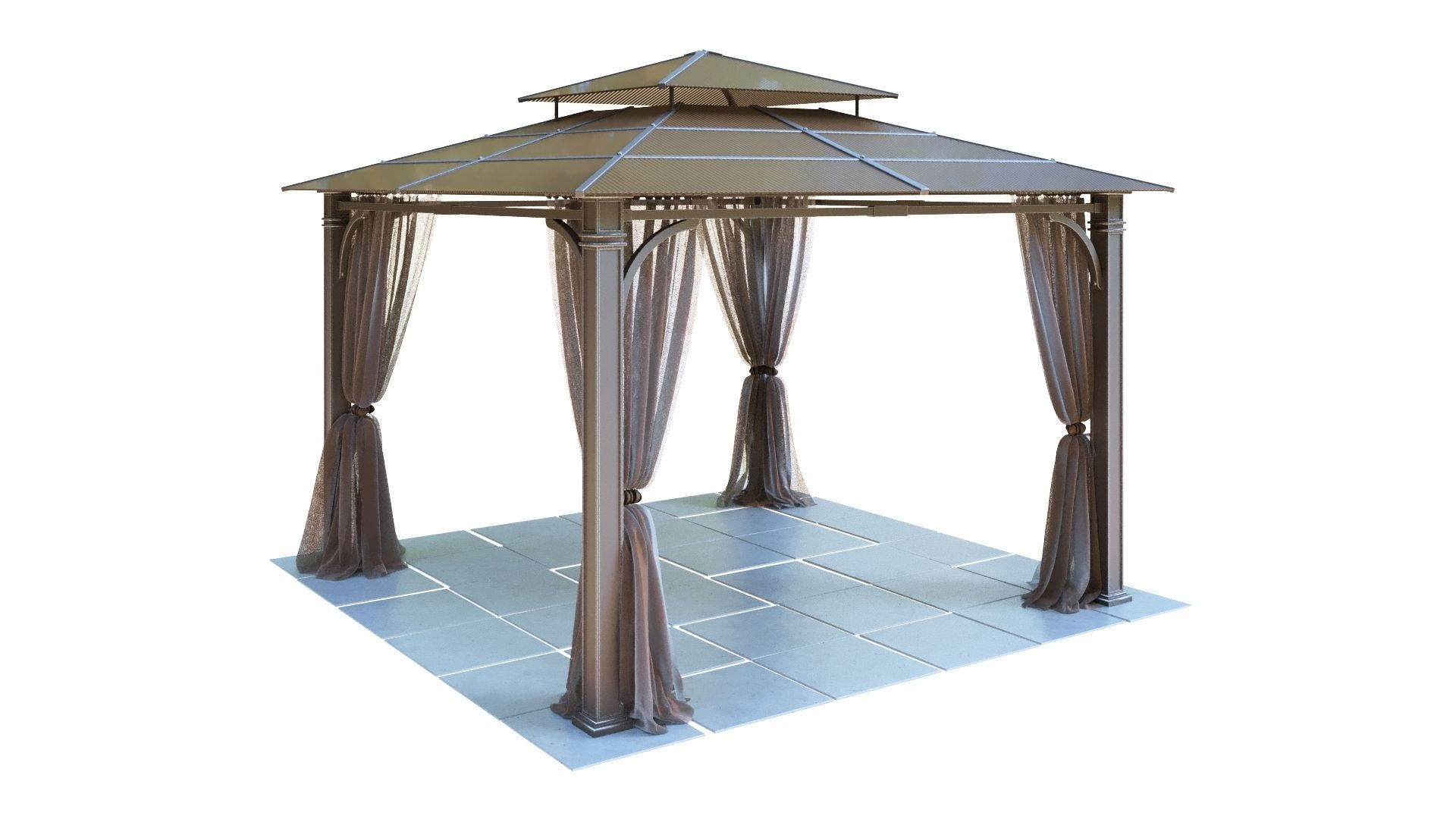 Gazebo outdoor with curtains 3D model_3