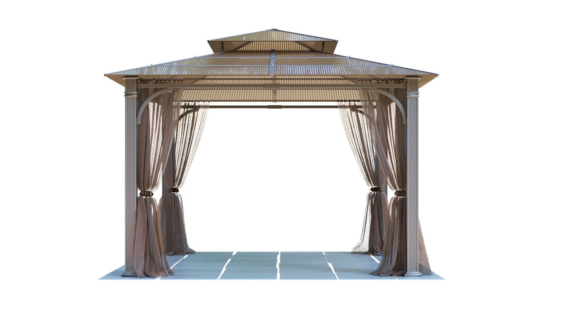 Gazebo outdoor with curtains 3D model_11