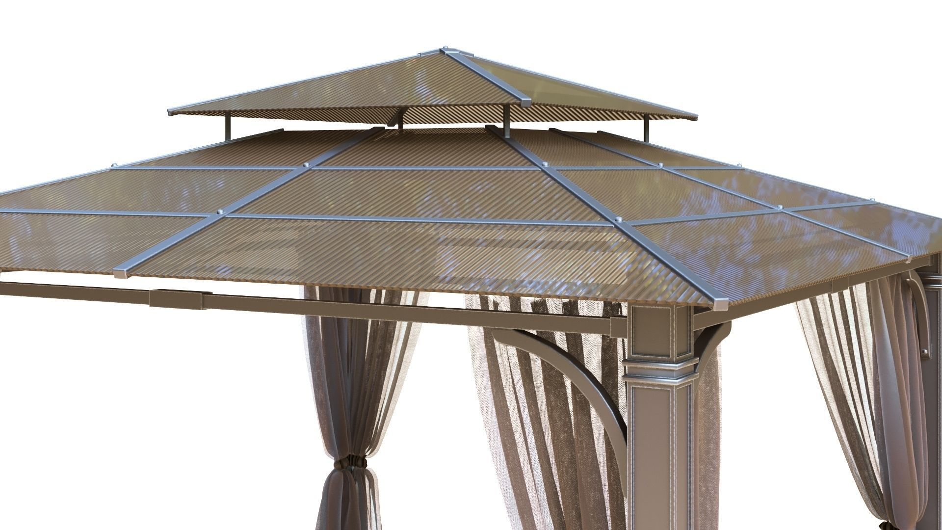 Gazebo outdoor with curtains 3D model_9