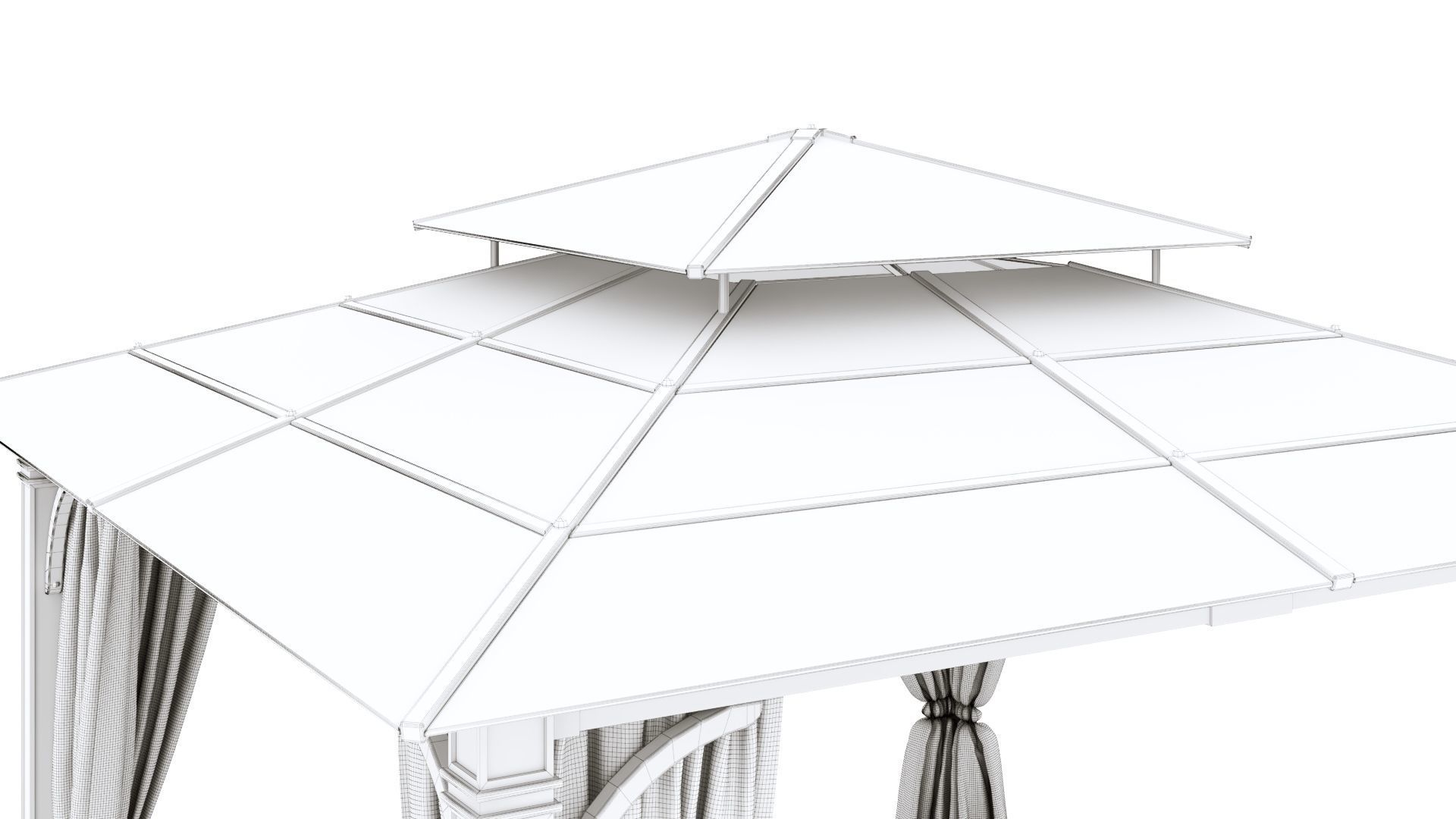 Gazebo outdoor with curtains 3D model_20