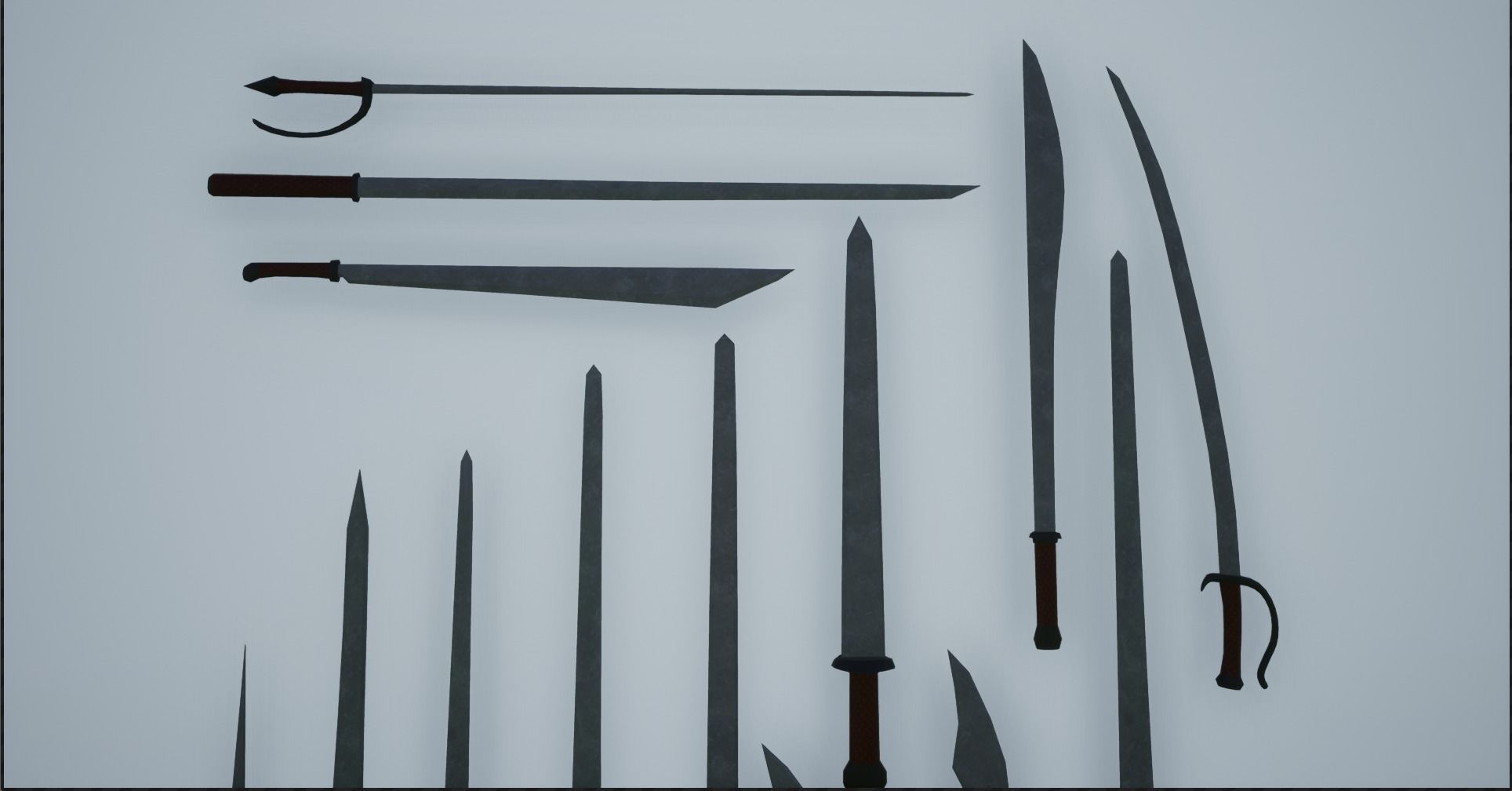 Lowpoly Swords Collection two in snow Low-poly 3D model_3