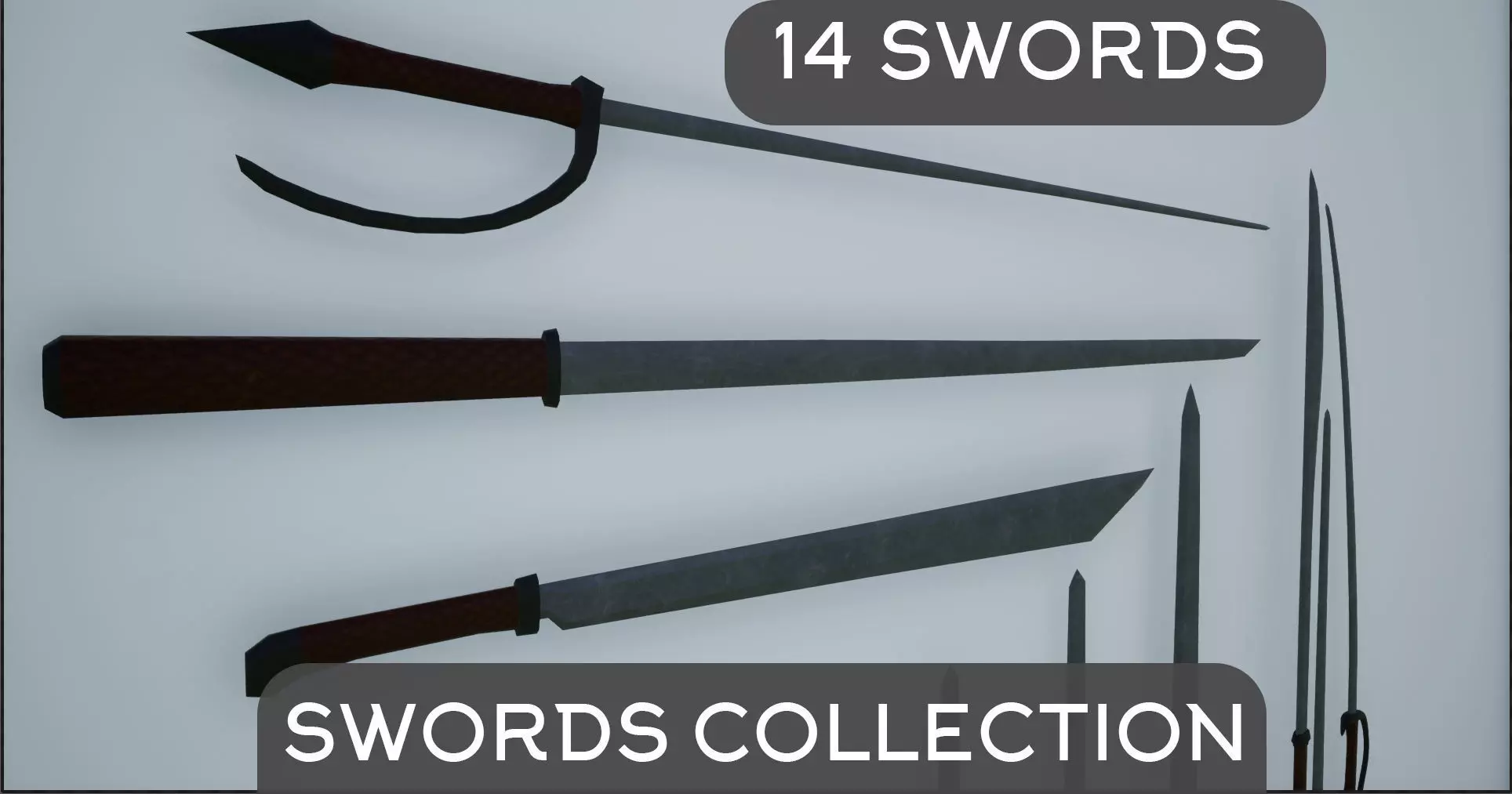 Lowpoly Swords Collection two in snow Low-poly 3D model_0
