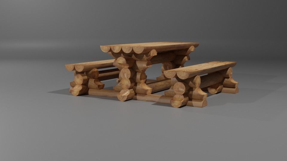 table made of logs Low-poly 3D model_5