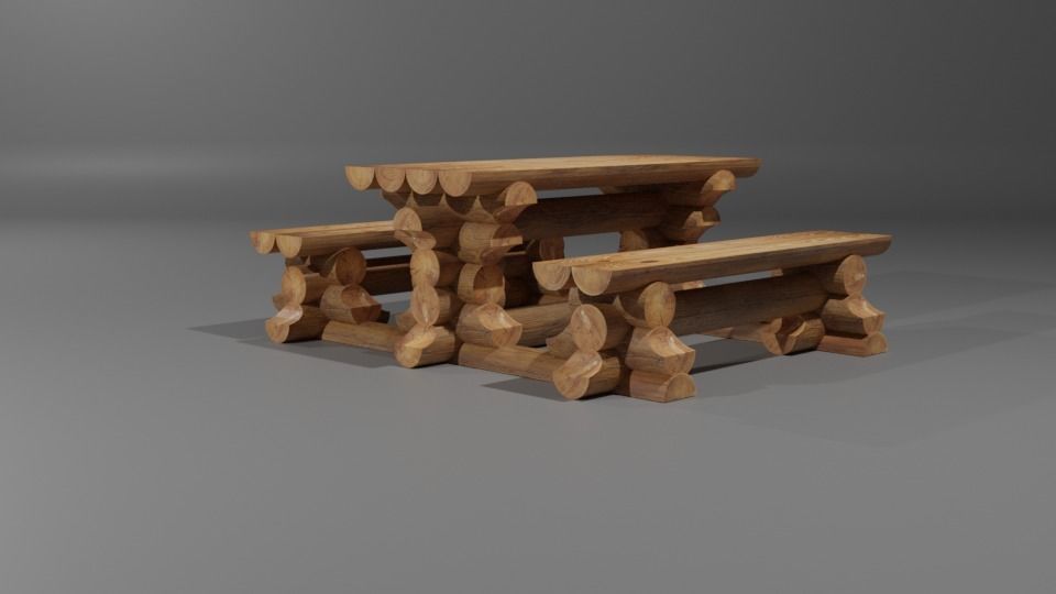 table made of logs Low-poly 3D model_9