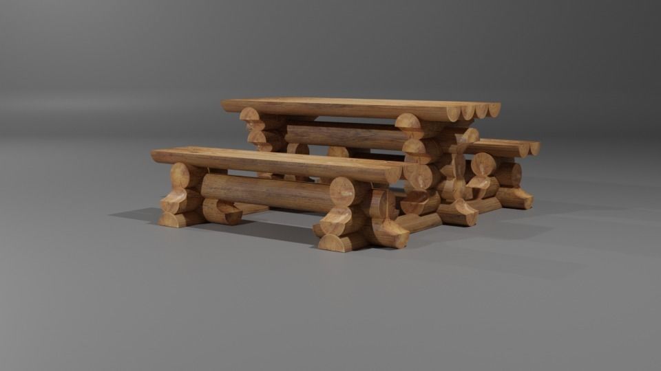 table made of logs Low-poly 3D model_3
