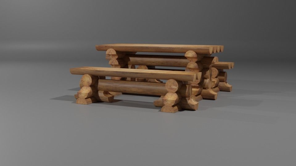 table made of logs Low-poly 3D model_7