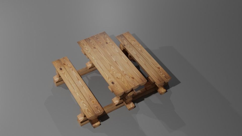 table made of logs Low-poly 3D model_2