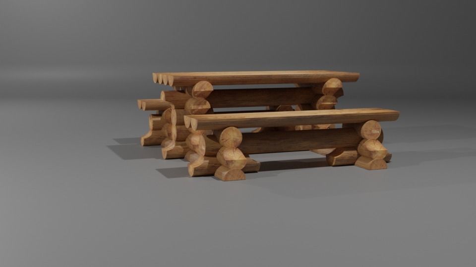 table made of logs Low-poly 3D model_6