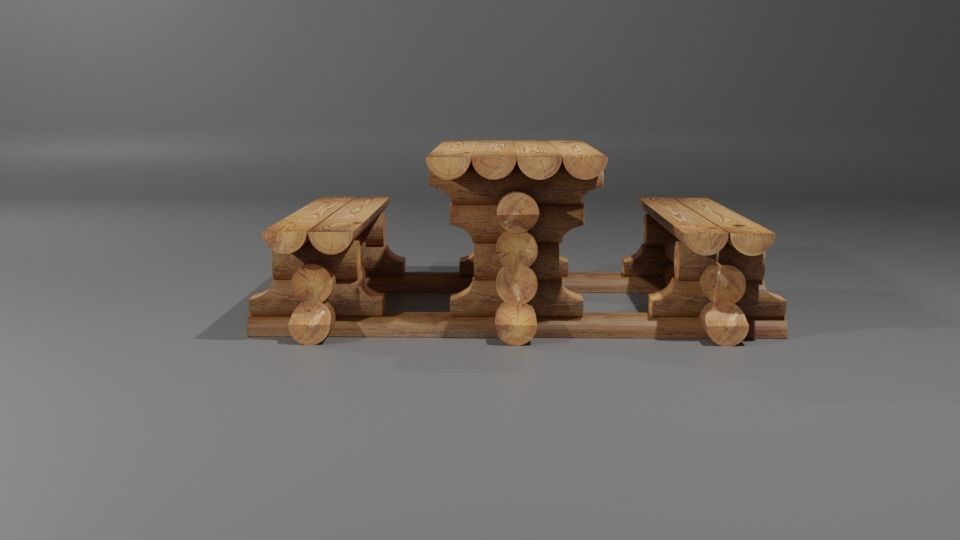 table made of logs Low-poly 3D model_8