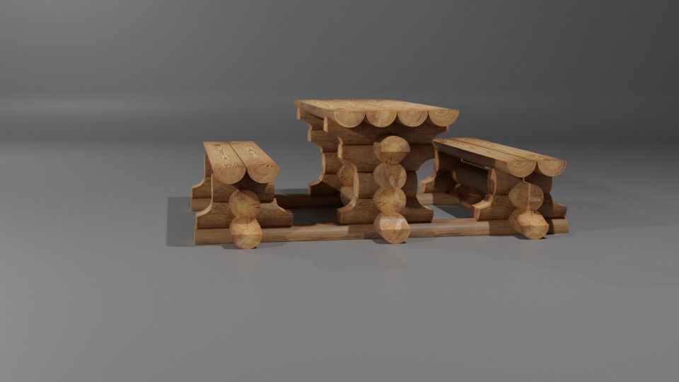 table made of logs Low-poly 3D model_4