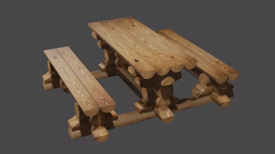 table made of logs Low-poly 3D model_0
