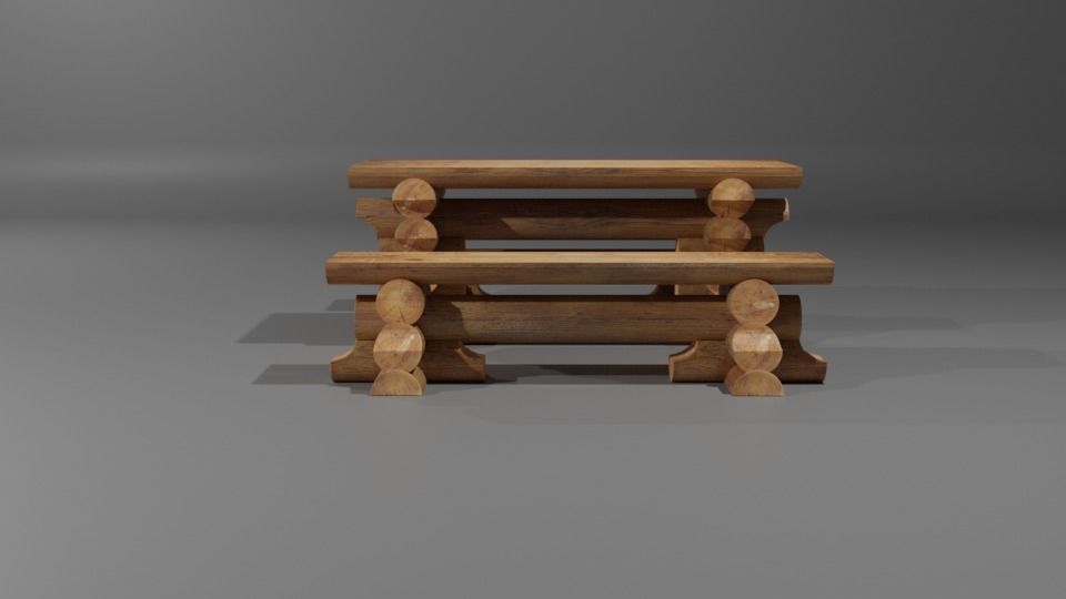 table made of logs Low-poly 3D model_1