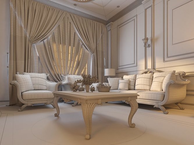 Classic Interior - Classic Living room - Sitting Room  3D model 5