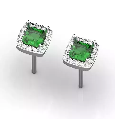 Emerald and diamond studs earrings 