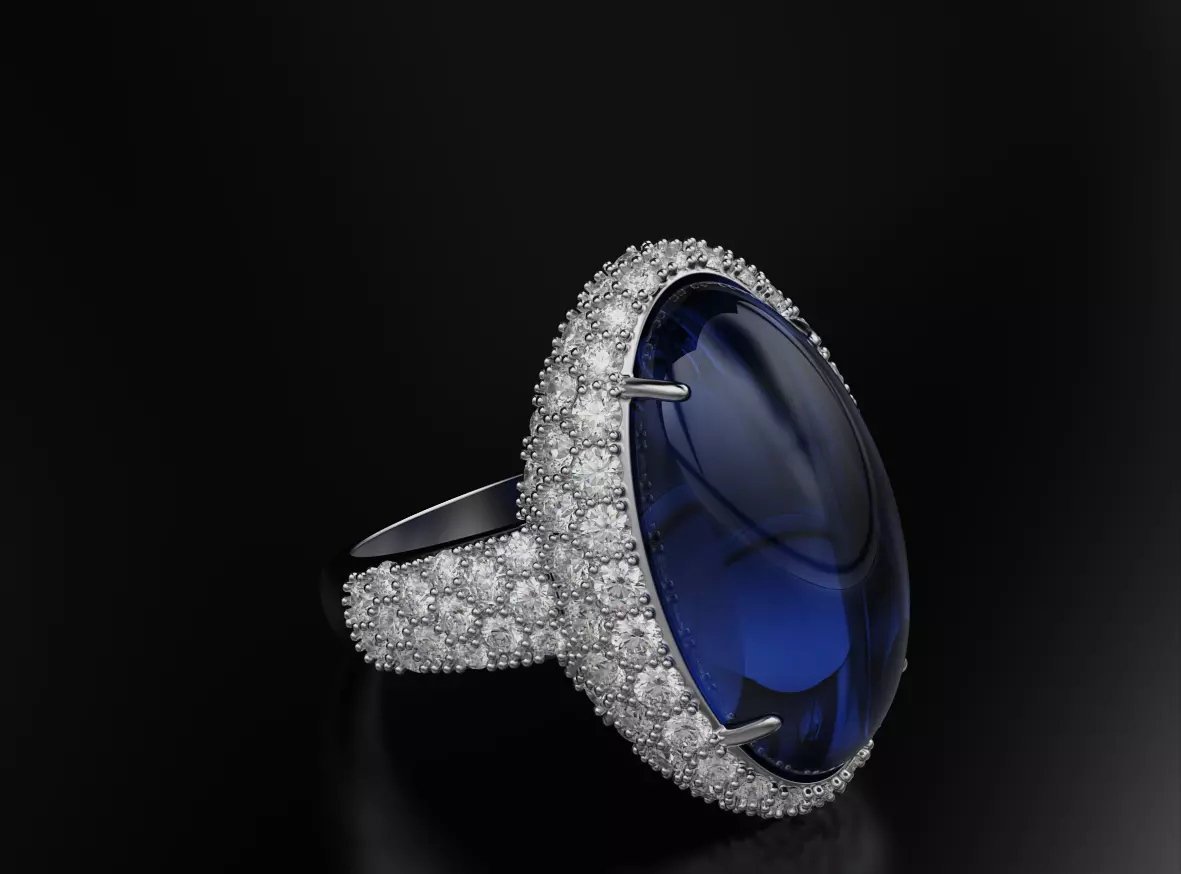 Cabochon ring with diamonds 600 3D print model