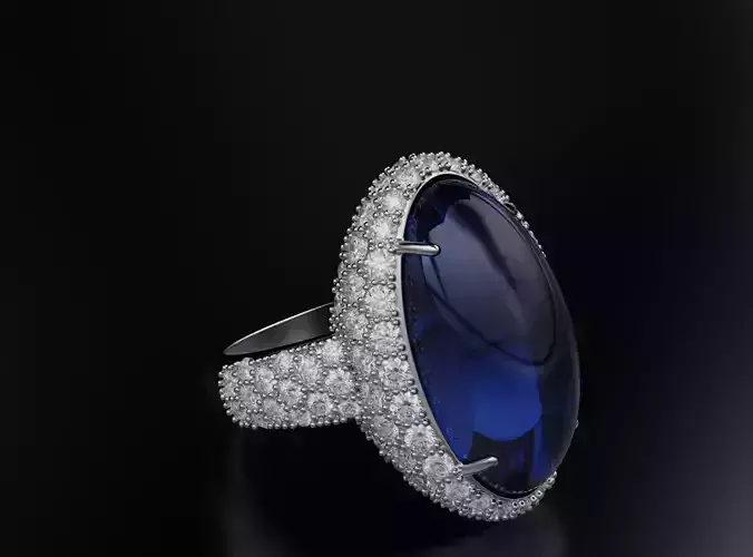 Cabochon ring with diamonds 600 3D print model