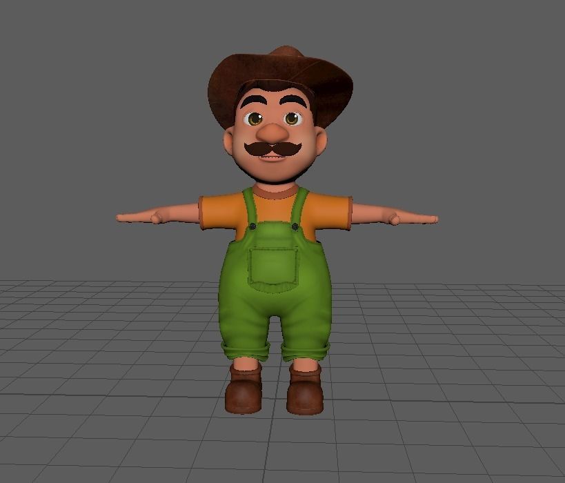 farmer cartoon 3D model_3