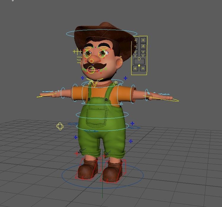 farmer cartoon rigg 3D model_2