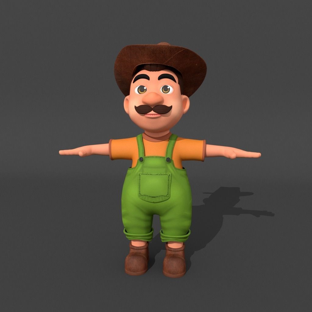 farmer cartoon rigg 3D model_6