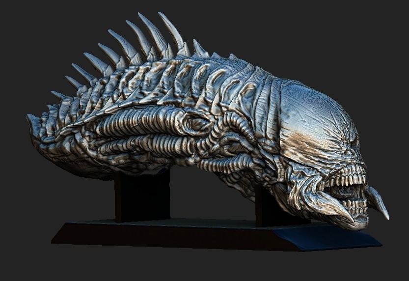 Aliens Raven head with base 3D model_2