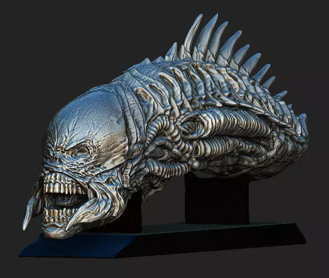 Aliens Raven head with base 3D model_0
