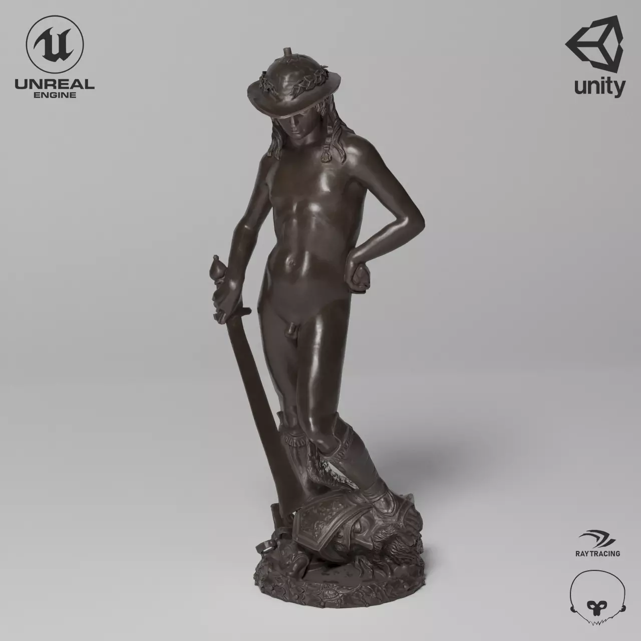 David Donatello Sculpture VR AR Mobile-ready Game-ready Low-poly 3D model_0