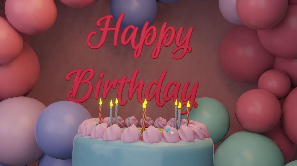 Happy Birthday Cake 3D model_3