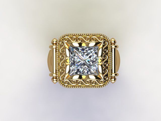 10070 gold ring with diamond in center 3D print model_3