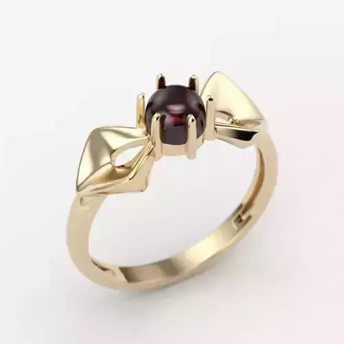 Solitaire women ring bow with round cabochon 3dm stl