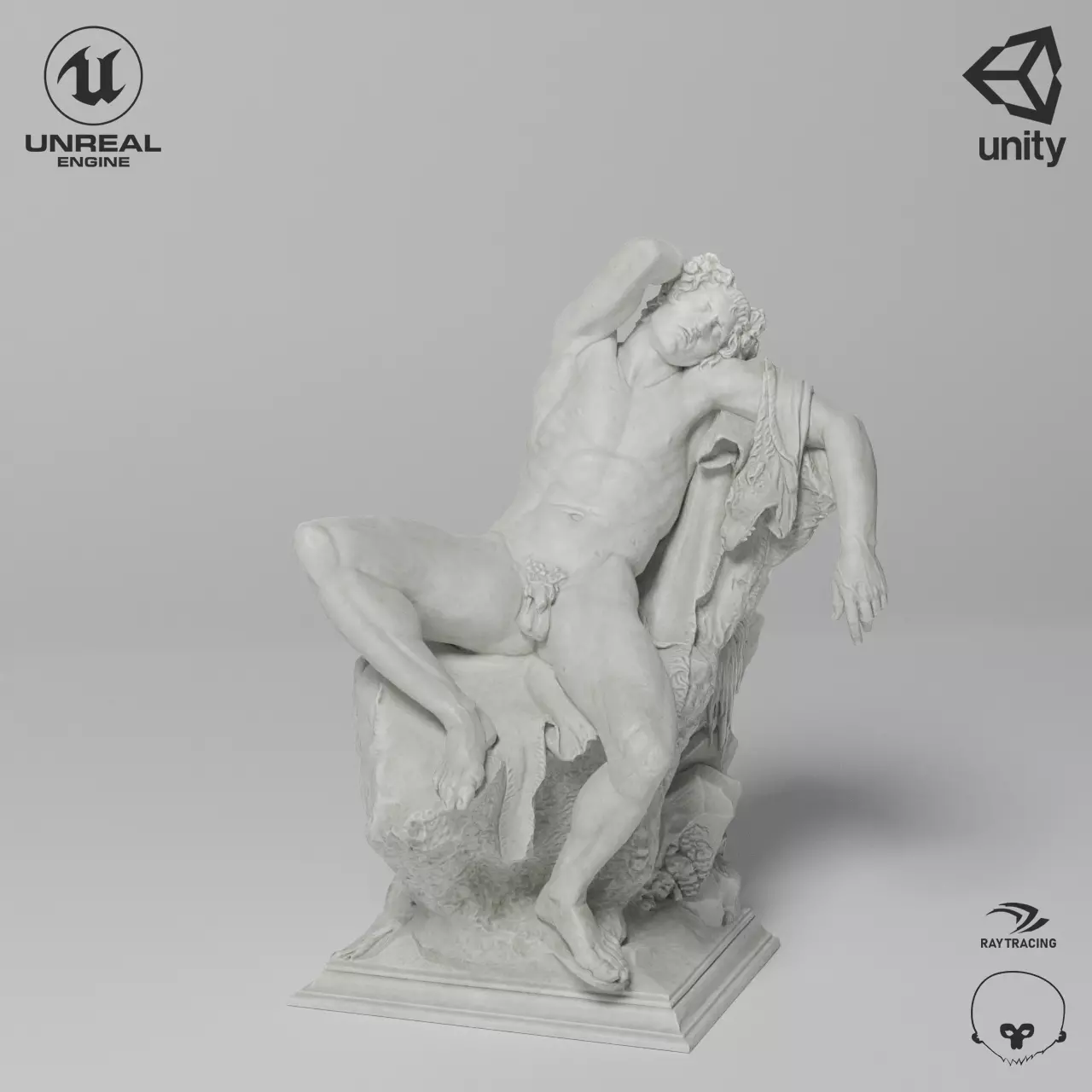 Barberini Faun Sculpture VR AR Mobile-ready Game-ready Low-poly 3D model_0