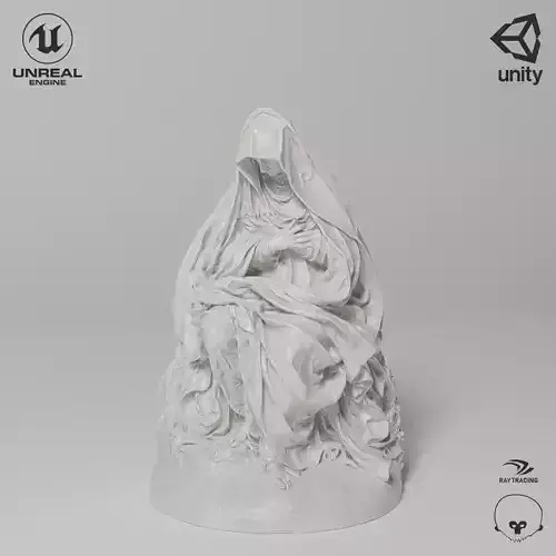 Seated Virgin Mary Sculpture VR AR Mobile-ready Game-ready Low-poly 3D model