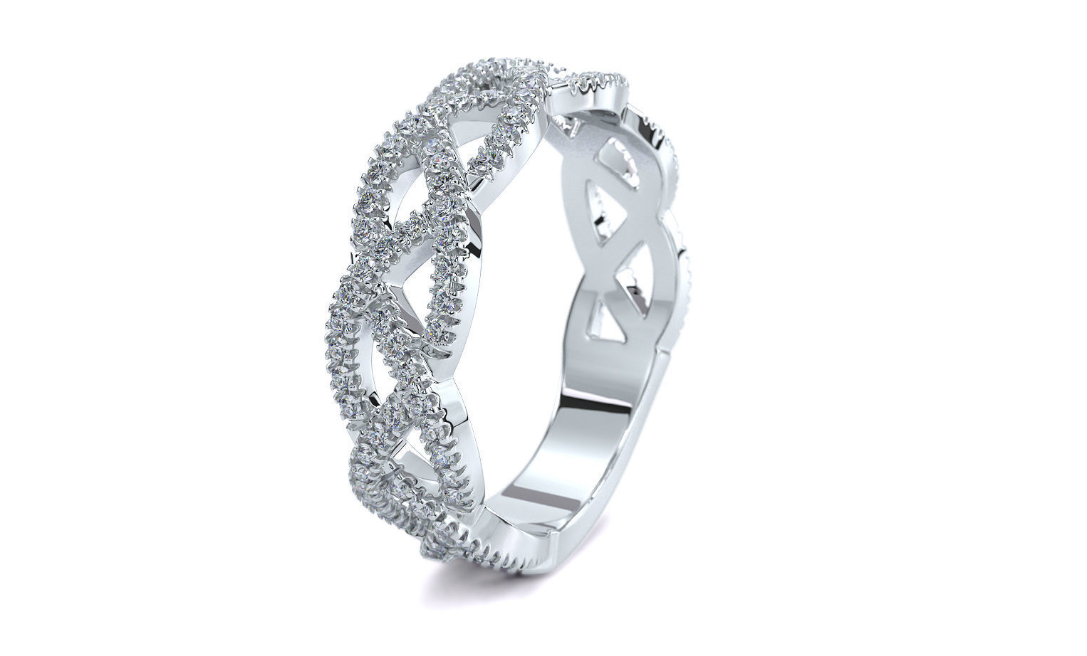 braided gold ring with diamonds 3D print model_1