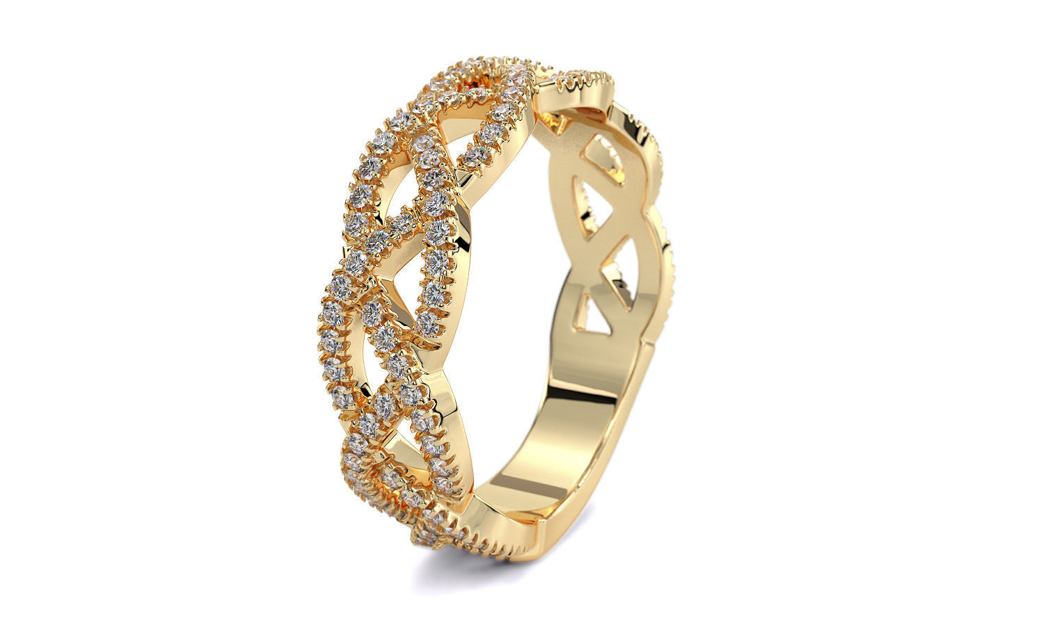 braided gold ring with diamonds 3D print model_7