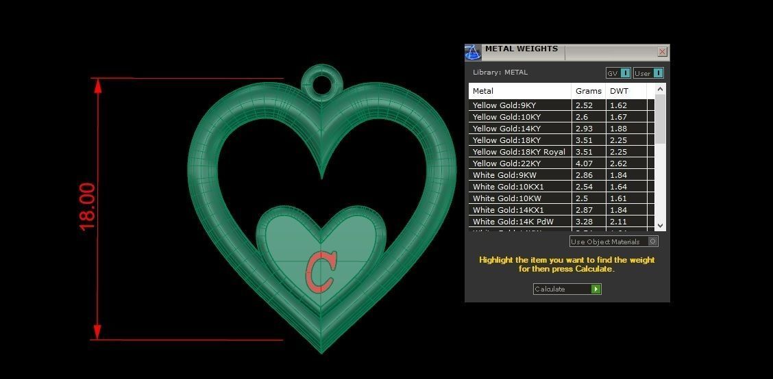 Alphabet ENAMEL 2 Pendant Letter C 3D print model_4