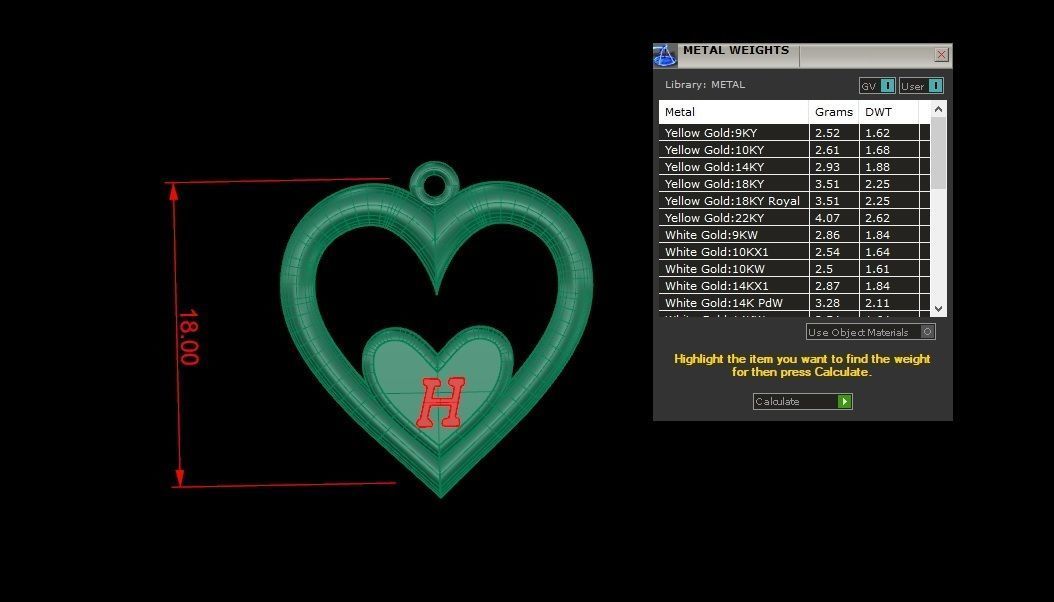 Alphabet ENAMEL 2 Pendant Letter H 3D print model_3