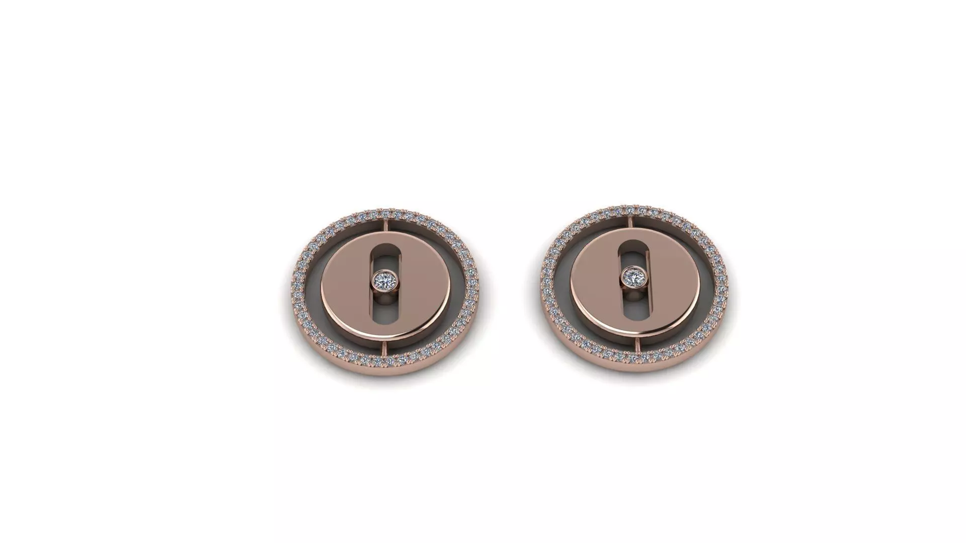 earring two rose gold stud earrings with diamonds 3D model_0