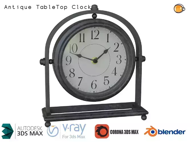 Table Clock antiqued mantel 3D PBR Model 3D model